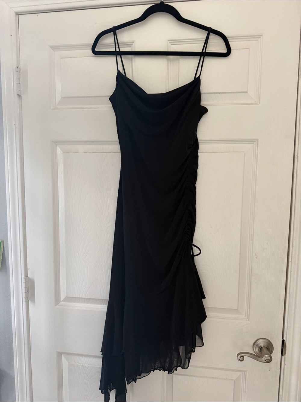 City Triangles Black Asymmetric Slip Dress with Side Ruching